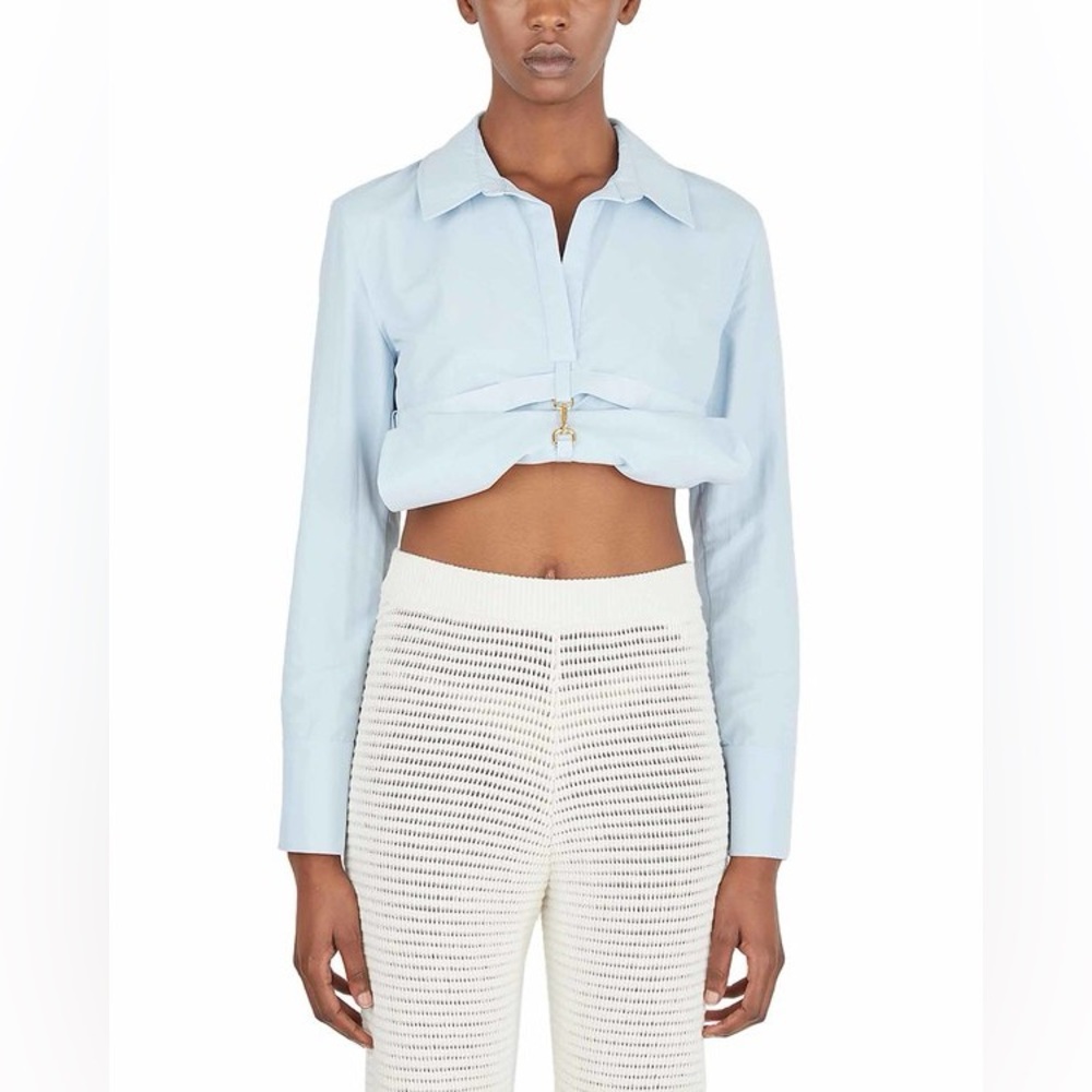 JACQUEMUS • La Montagne La Chemise Terra Light Blue Short with Hook